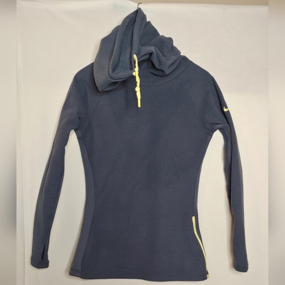 Nike Funnel Neck Fleece Pullover Side Zipper Blue Gray Yellow 508217-437 Small S - Picture 4 of 11